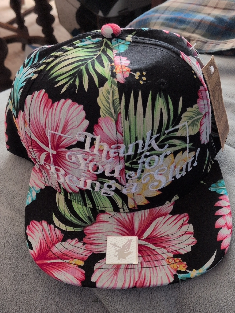 Floral Snapback Hat with Script Embroidery